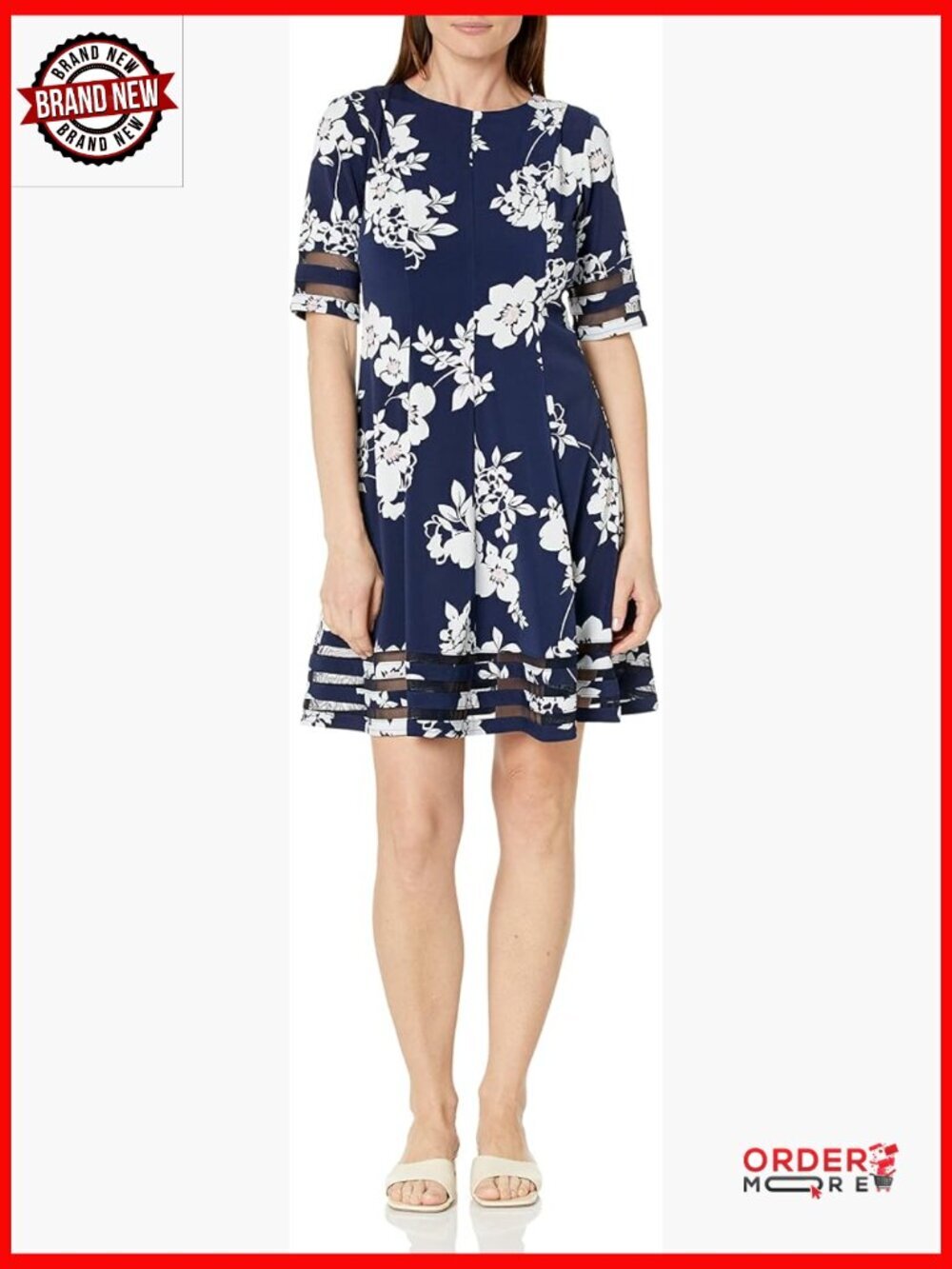 Plus Size Fit and Flare Elbow Sleeve Knit Dress - Business Casual